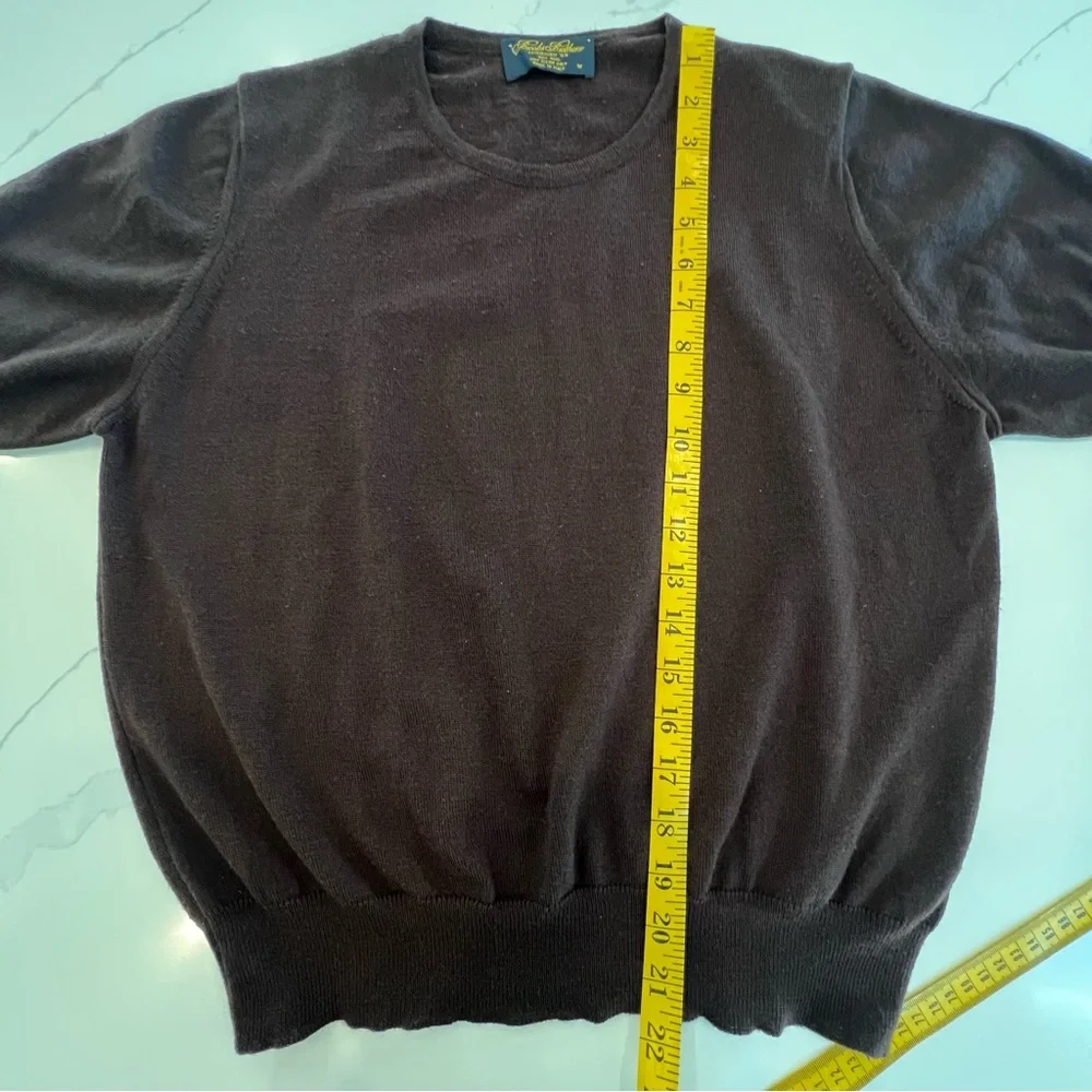BROOKS BROTHERS 100% Wool Brown Short Sleeve Sweater, M - Picture 8 of 10